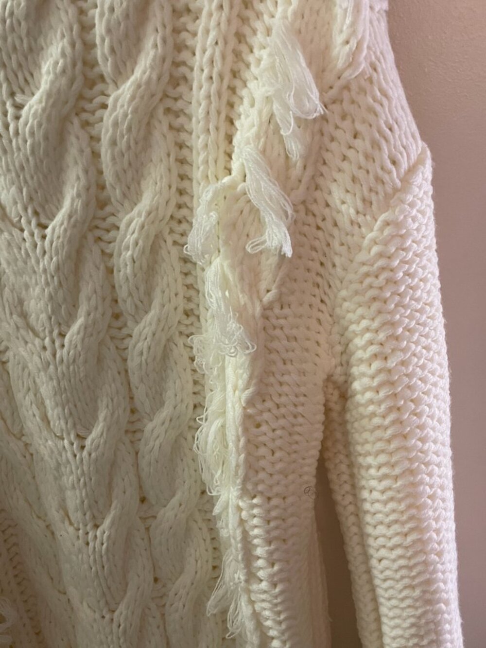 NWT FARM Rio White Cable Knit Fringe Long Sleeve Sweaterdress Pullover Size L - Picture 11 of 15